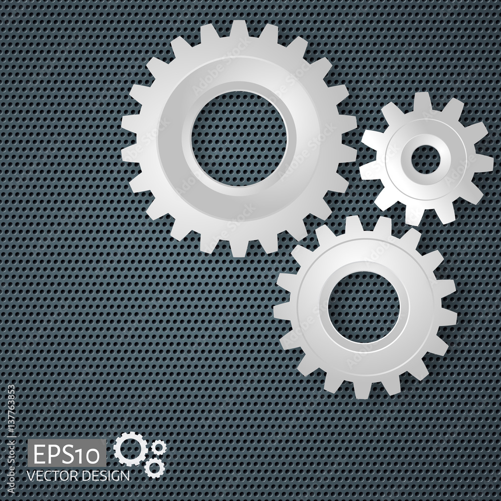 Vector illustration of gears with on the gear on perforated metal ...