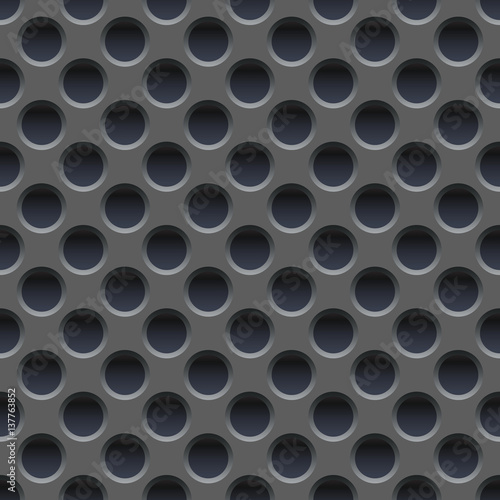 Seamless vector wallpaper of perforated gray metal plate.