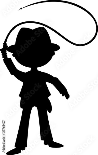 Cartoon Mini Adventurer with Whip Silhouette