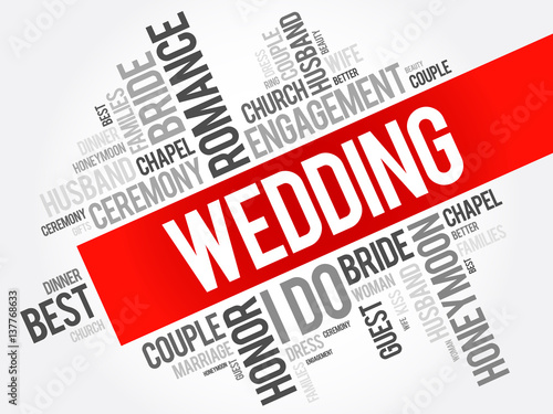 Wedding word cloud collage, social concept background