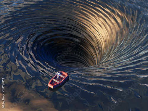 boat drifting into a water funnel photo