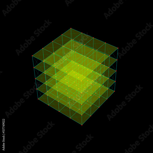 Molecular lattice in form of cube. Vector colorful illustration.