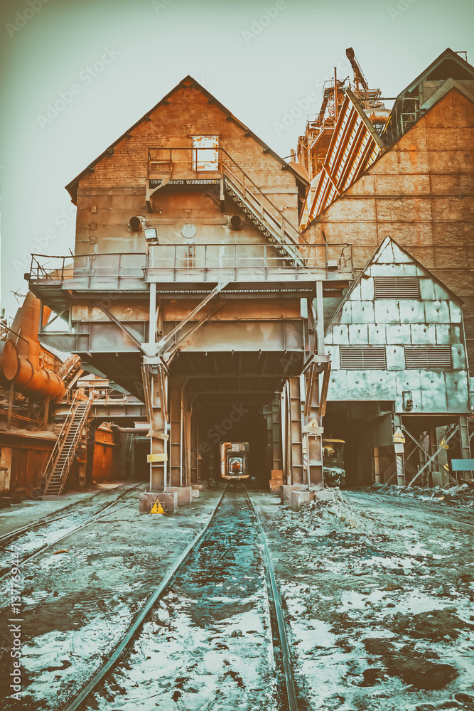 locomotive in a metallurgical plant, industrial background