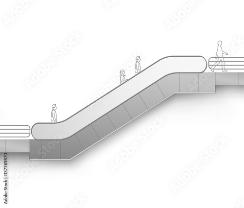 Vector Modern Escalator with Place for Advertising Side view Isolated on White Background