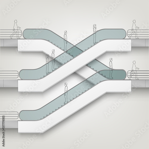 Vector Modern Escalator with Place for Advertising Side view Isolated on White Background
