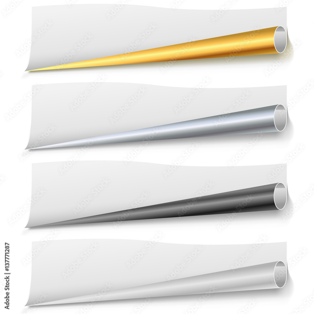 Set of paper page bottom rolls vector template. Set of paper page bottom rolls vector template.