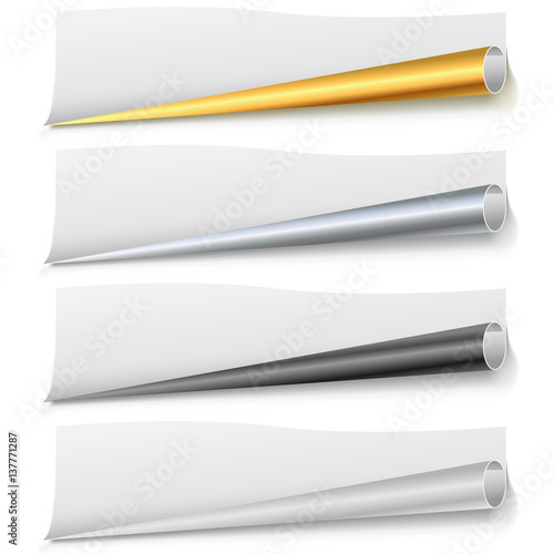 Set of paper page bottom rolls vector template.