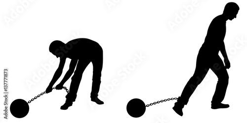 Silhouette of men pulling weights isolated on white