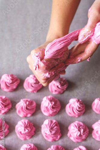 Wallpaper Mural Raws of homemade marshmallow dessert making with cream injector Torontodigital.ca