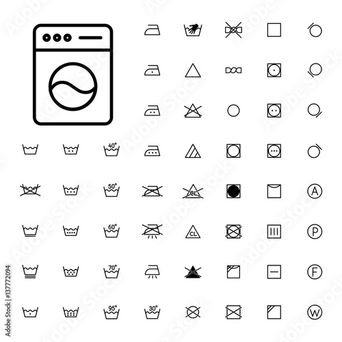 machine washing laundry symbols icons set