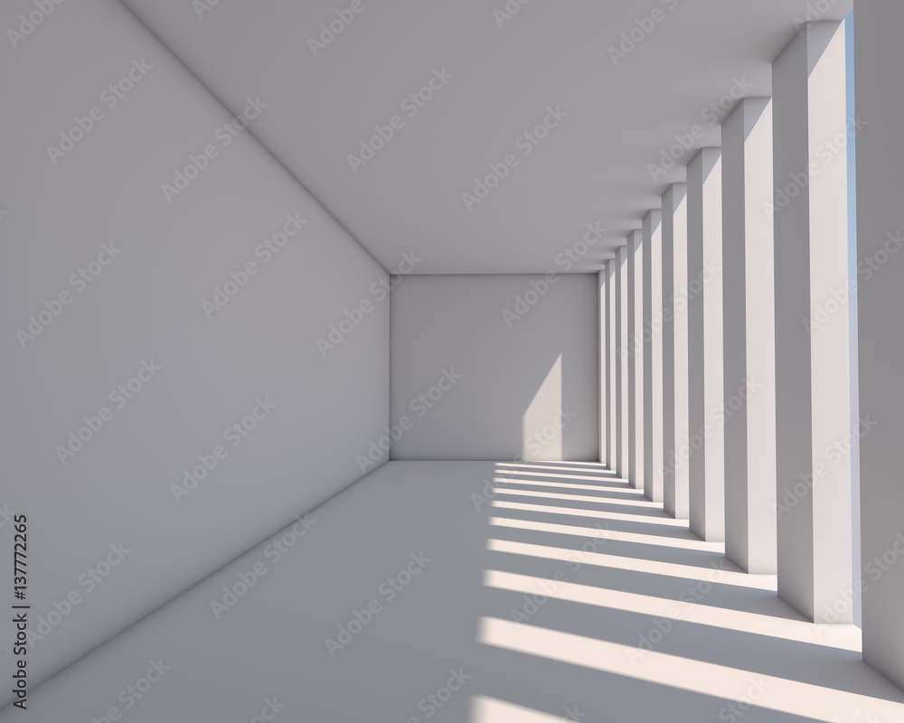 White gallery illuminated by sunlight architectural background. White gallery illuminated by sunlight architectural background.