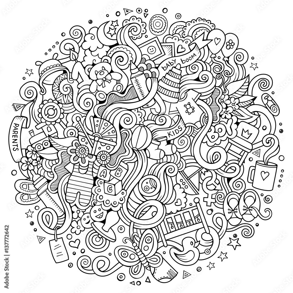 Fototapeta premium Cartoon cute doodles hand drawn Baby illustration