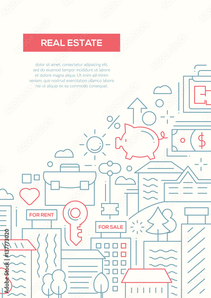 Obraz premium Real Estate - line design brochure poster template A4