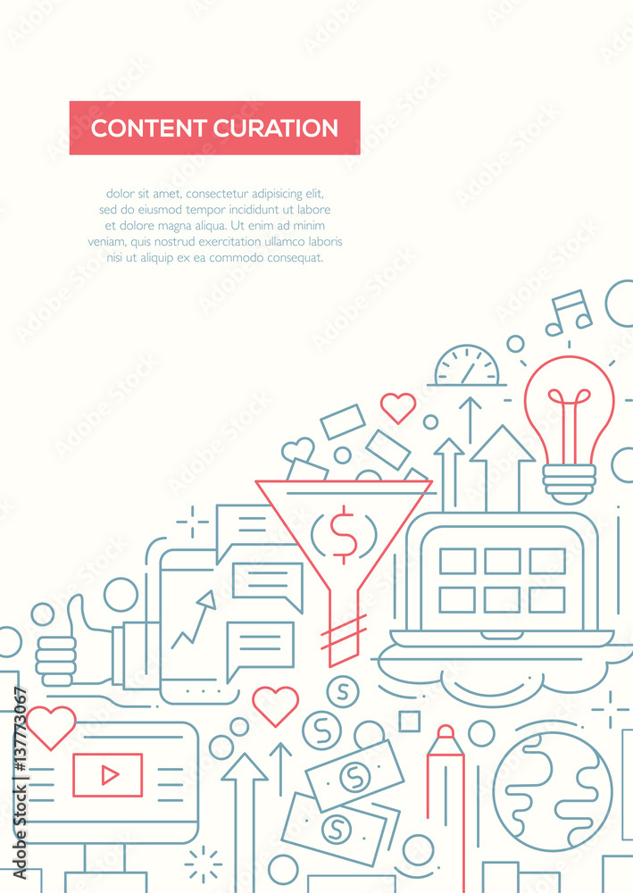 Content Curation - line design brochure poster template A4