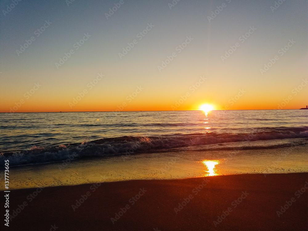 Natural sunshine over sea ocean water background surface