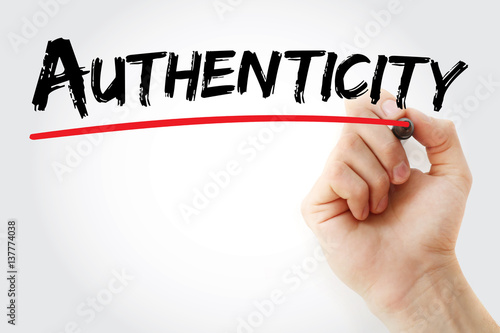 Hand writing Authenticity with marker, concept background
