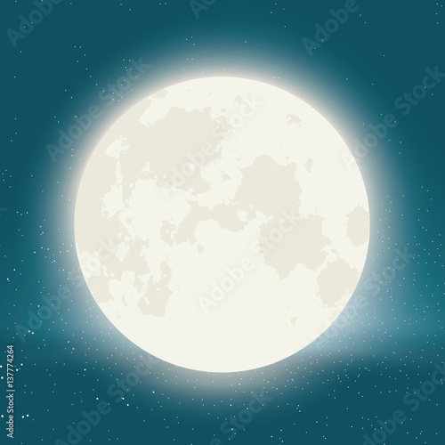 Vector moon with stars in background.