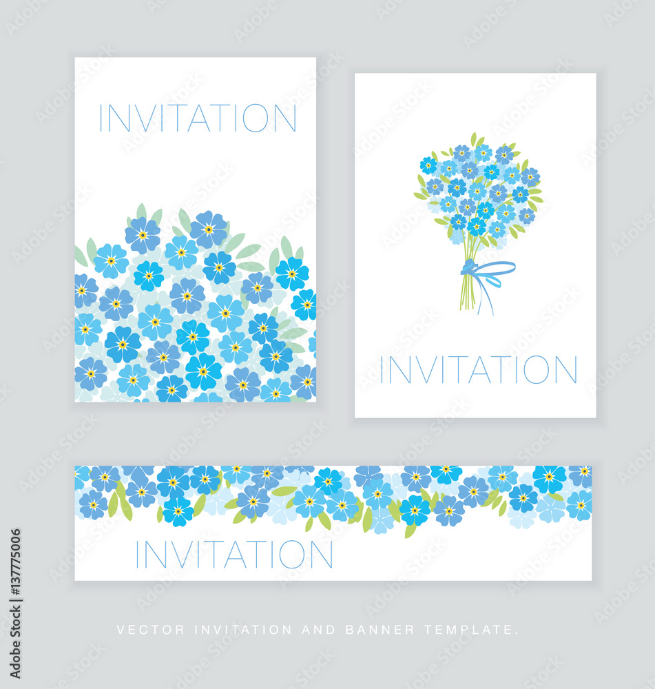 spring blossom invitation card template. simple elegant floral vector illustration for header. cover, wedding prints