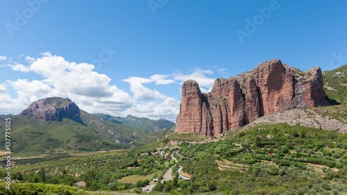 Mallos De Riglos picturesque rocks in Huesca province of Spain - panoramic view
 photo