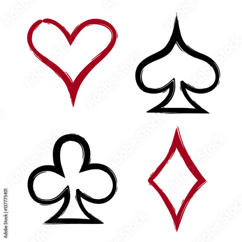 Playing card suits, icon, symbol set hand drawing. JPG with isolated path