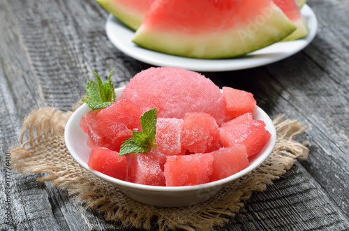 Watermelon ice cream with slices