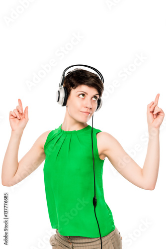 female portrait of fangirls of music on a white background isolated