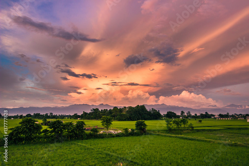 September 02, 2014 - Twilight sky in Sauraha, Nepal photo