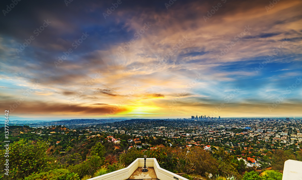 Los angeles cityscape at sunset