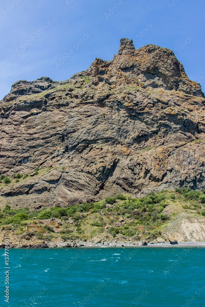 Rocky coastline of south Crimea. View from the sea