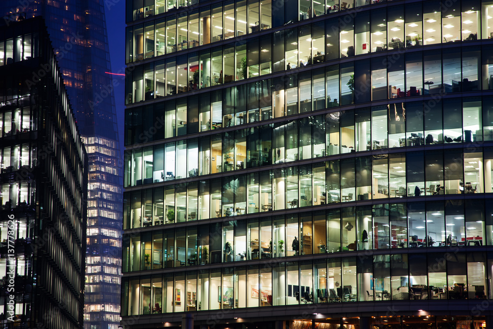 Obraz premium windows of Skyscraper Business Office, Corporate building in London City, England, UK