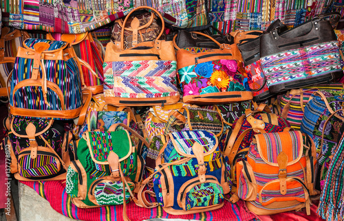 Traditional handmade bag at the street market in Panajachel, Guatemala.