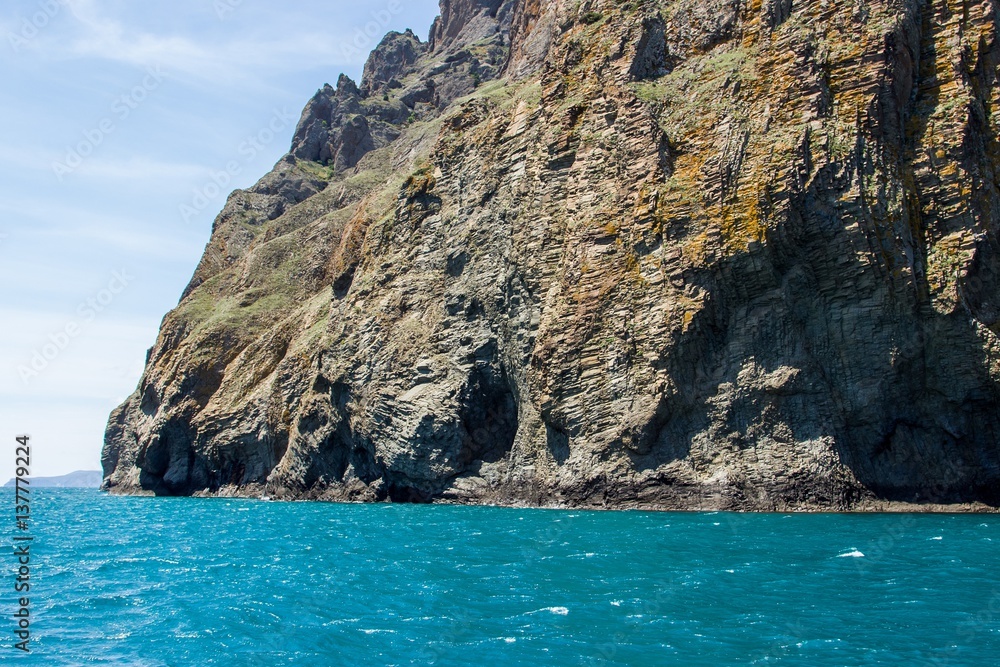 Rocky coastline of south Crimea. View from the sea