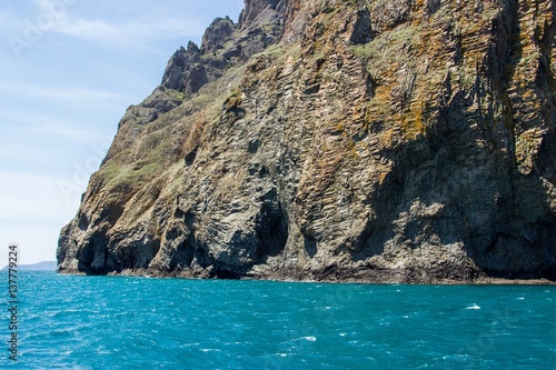 Fototapeta Naklejka Na Ścianę i Meble -  Rocky coastline of south Crimea. View from the sea