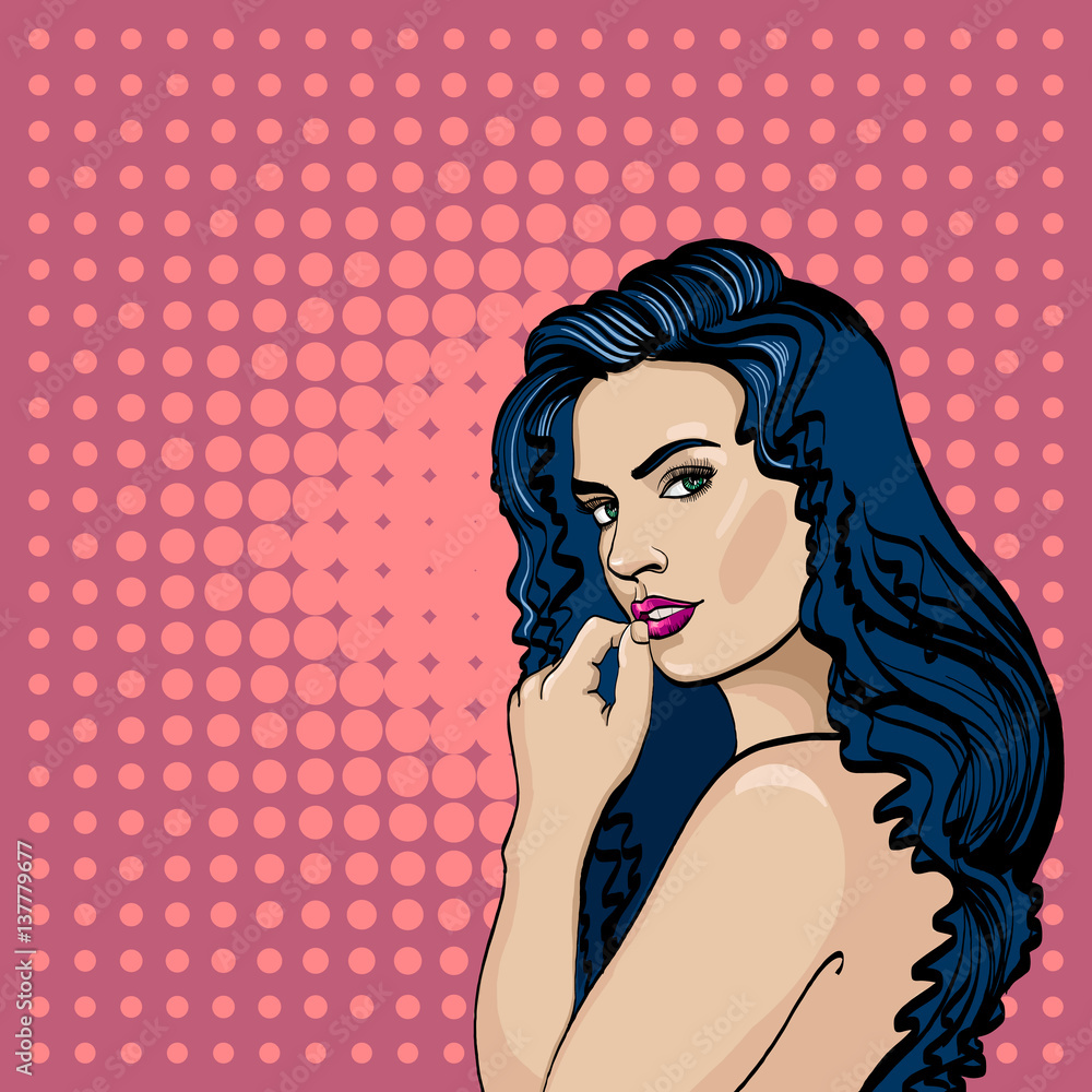 Sexy woman pop art. Fashionable beautiful woman retro comic style. Elegant  romantic girl pop art portrait and pink copy space Stock Vector | Adobe  Stock