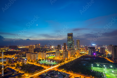 Hanoi city skyline view by twilight period, Pham Hung street, Cau Giay district © Hanoi Photography