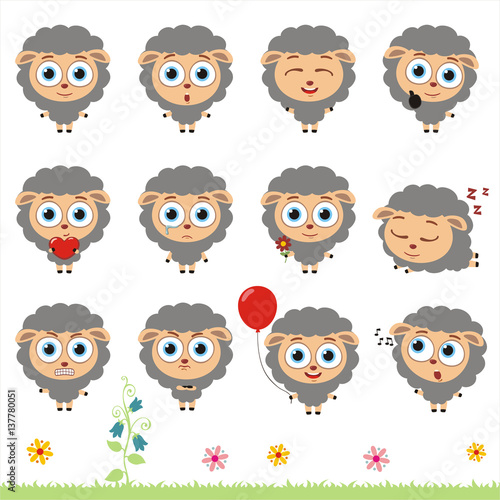 Wallpaper Mural Big set cute little sheep. Collection isolated cartoon sheep in different poses. Torontodigital.ca