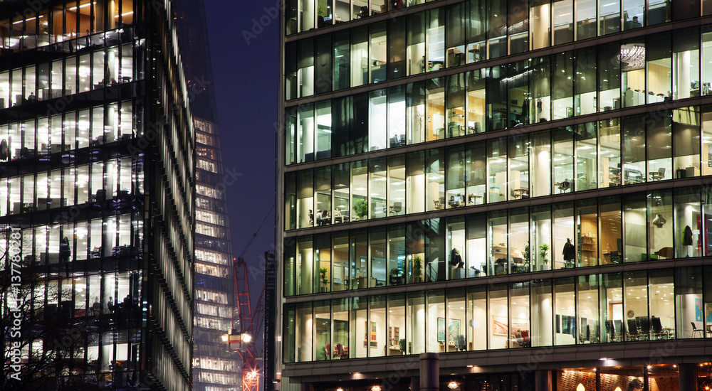 windows of Skyscraper Business Office, Corporate building in London City, England, UK