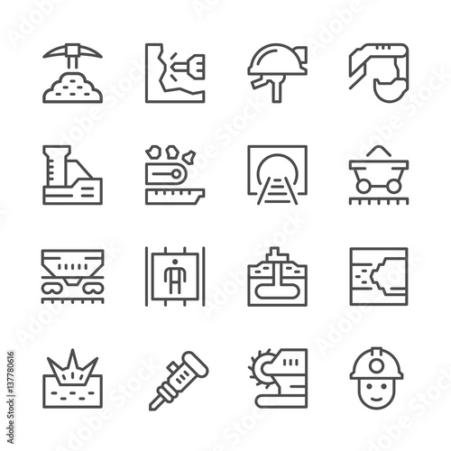 Set line icons of mining