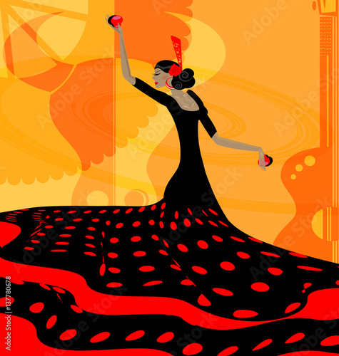 abstract red-black woman and flamenco