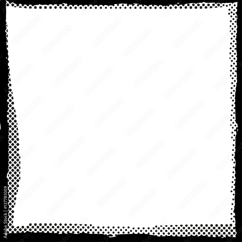 Abstract halftone frame, border. Vector grunge dots background