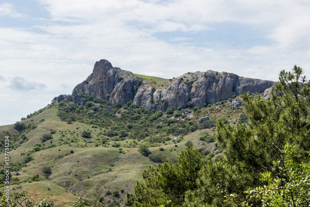 South Crimea landscape. Mountain view from ancient Karadag volcano
