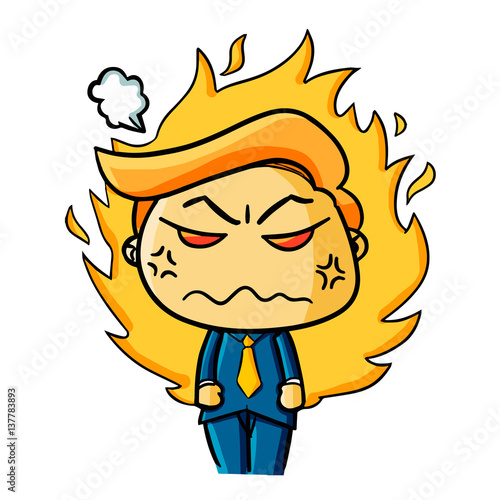 Funny businessman get angry with fire aura - vector