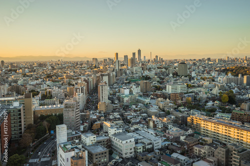 Nagoya cityscape with beautiful sky in sunset evening time photo