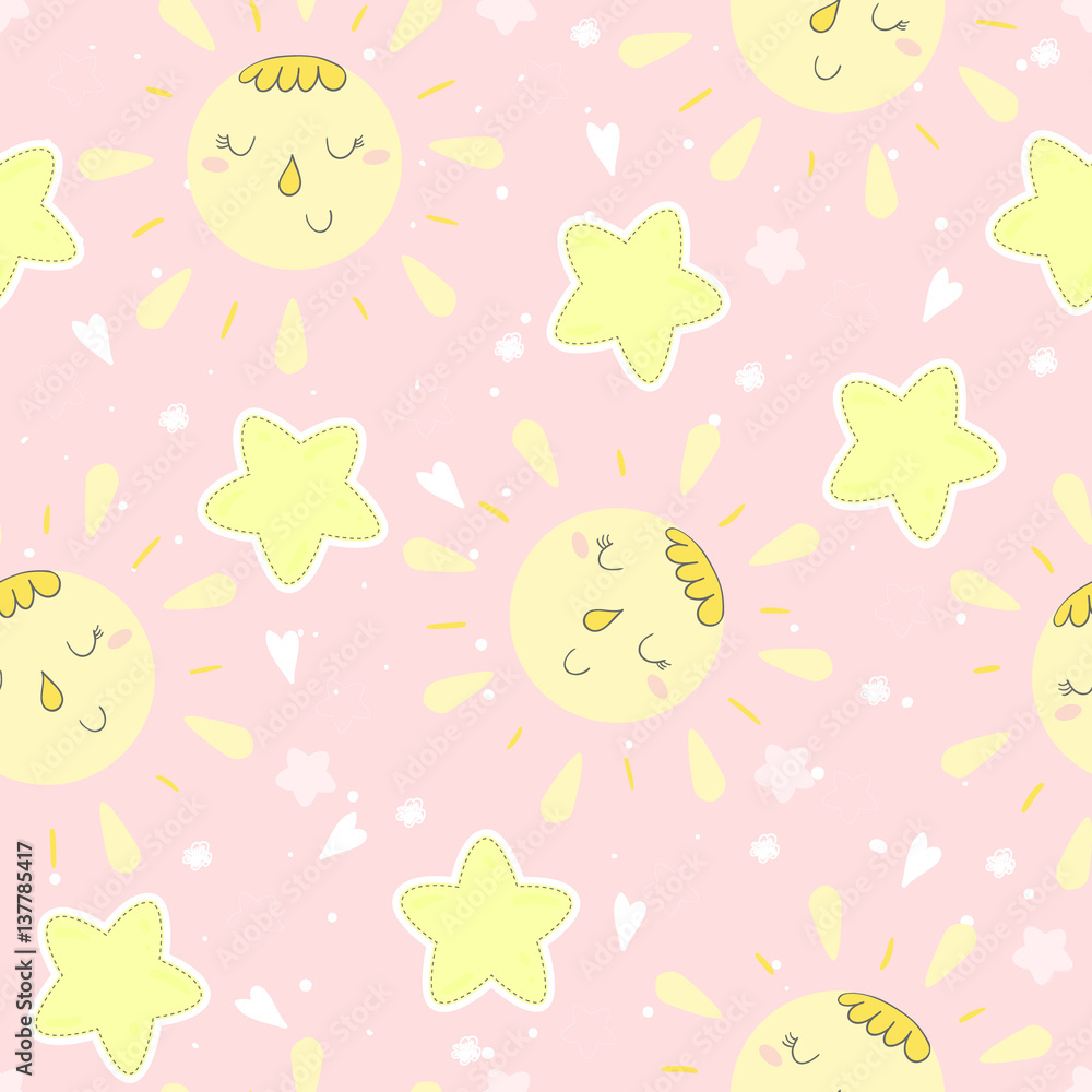 seamless sun and stars pattern vector illustration