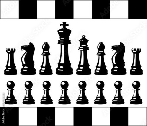 vector set of black and white chess pieces