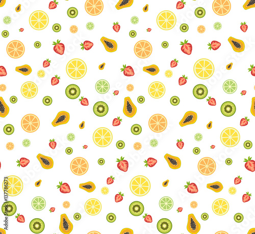Fototapeta Naklejka Na Ścianę i Meble -  Colorful tropical fruits and strawbarries seamless pattern