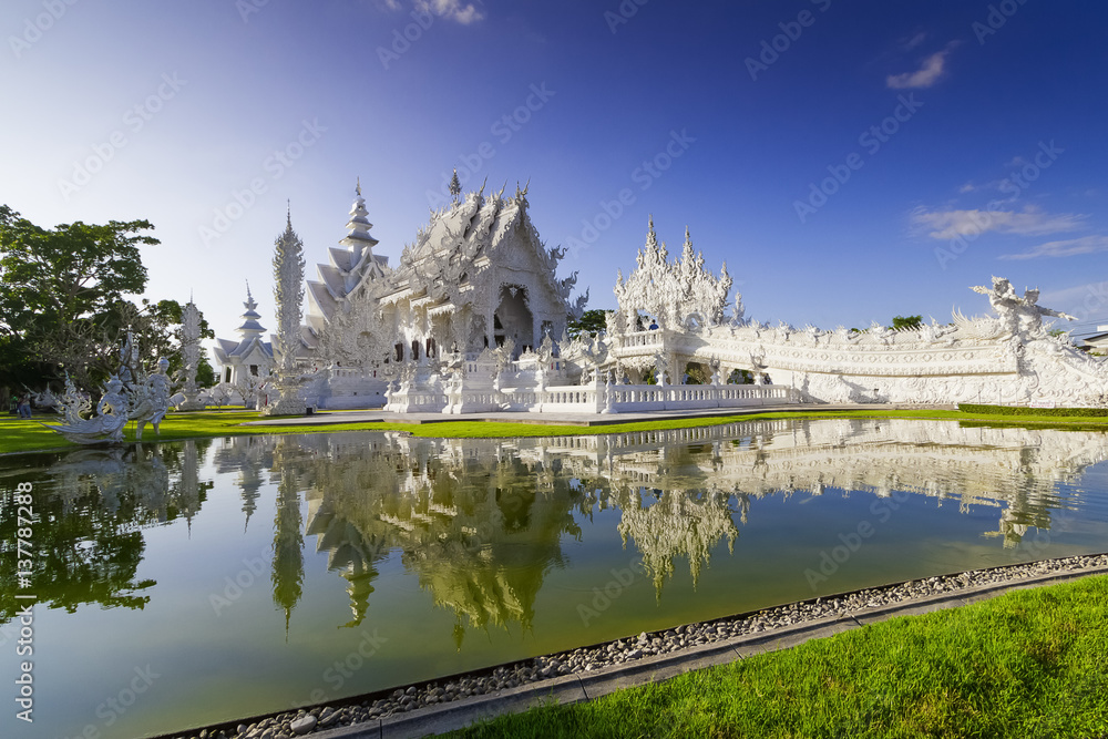 The beauty of the white temple in Thailand.