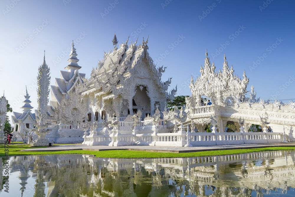 The beauty of the white temple in Thailand.