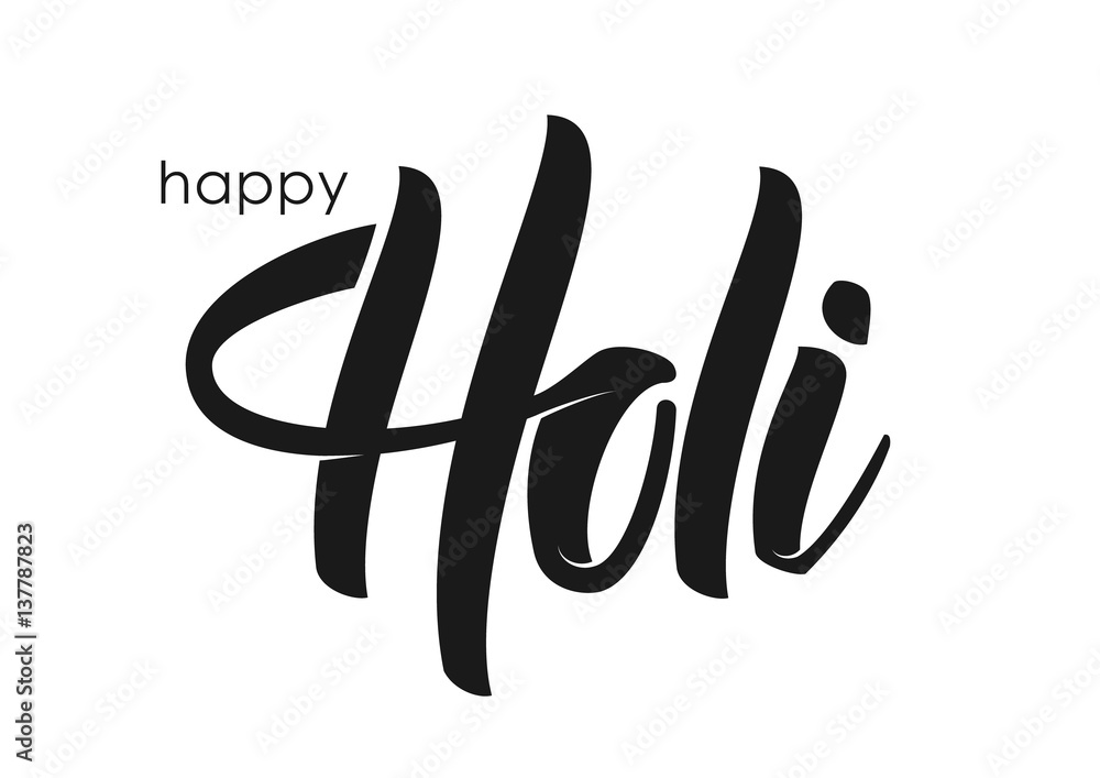 Vector illustration: Hand drawn brush lettering of Happy Holi on white  background Stock Vector | Adobe Stock