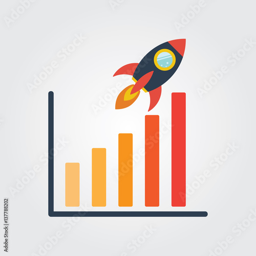 Business Rocket  Bar Chart Stats icon design.
Success and business growth. concept. Rocket  flying on chart.